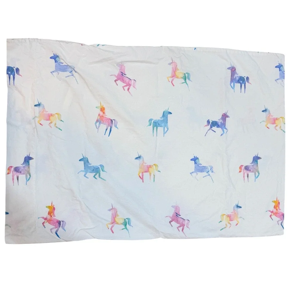 West Elm Pottery Barn Pillowcase Kids Watercolor Unicorn Organic Bedding
